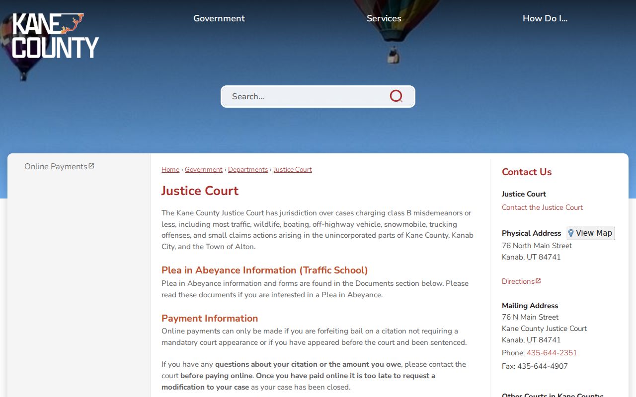 Kane County bench warrant court reference showing Kane County Justice Court information