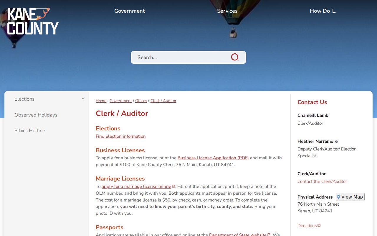Kane County warrant records contact for the Clerk-Auditor records office
