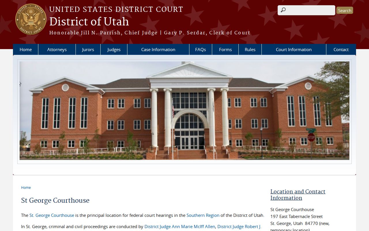 Kane County arrest warrant reference showing federal clerk contact information for St. George