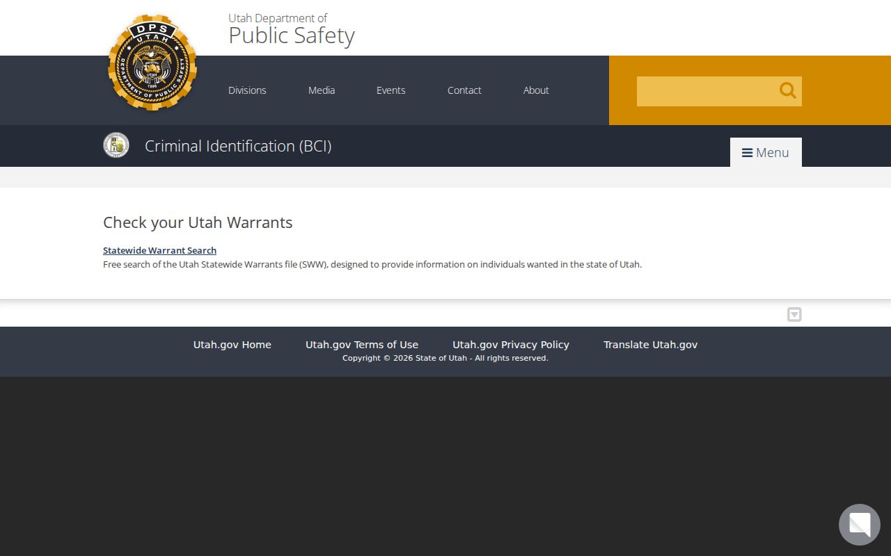 Kane County warrant records research showing Utah BCI warrant-search information